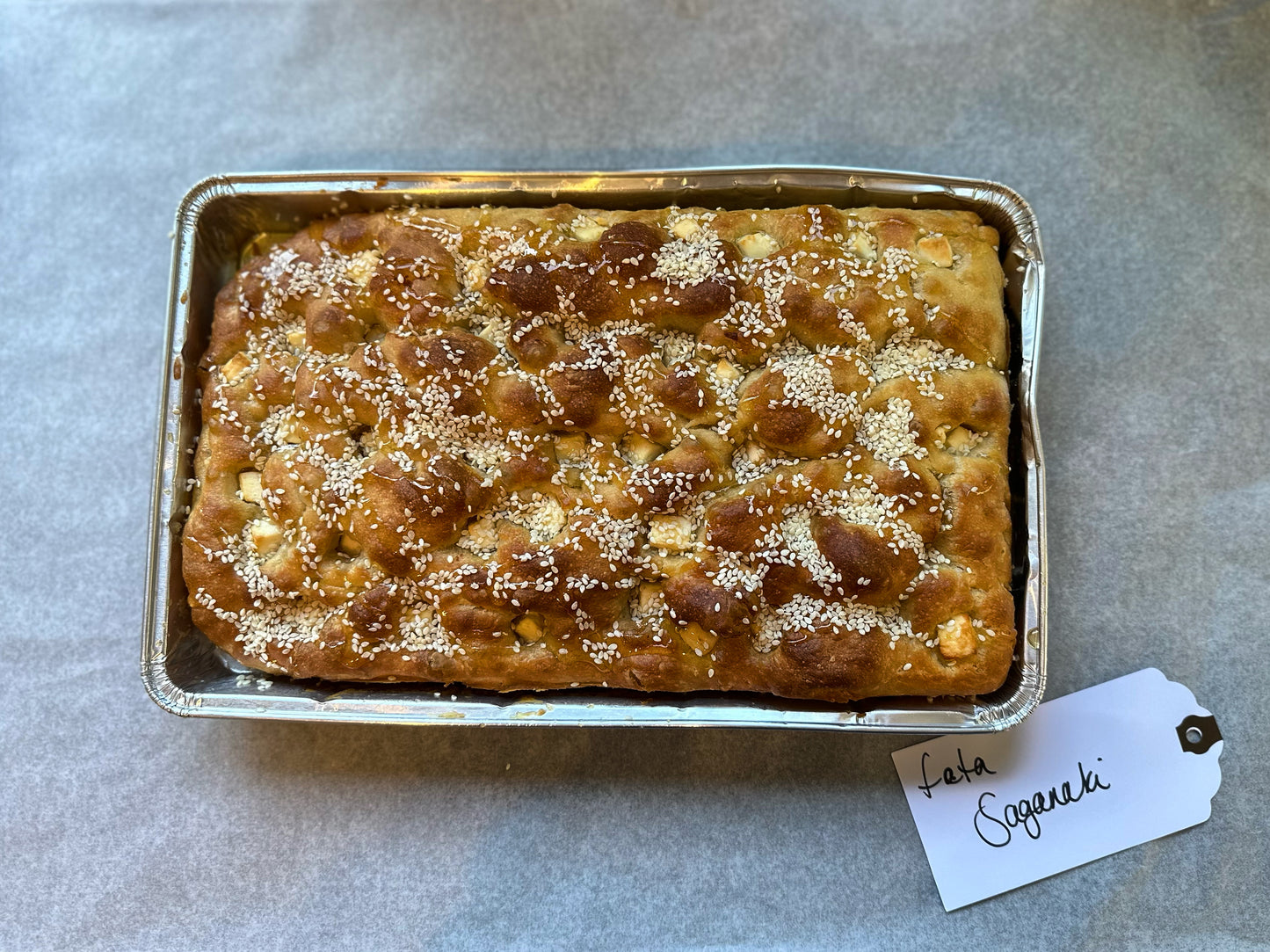 Feta Saganaki Focaccia (Feta, Sesame seeds and honey) delivered by post 