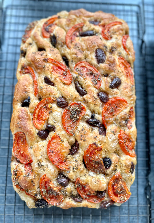 Vine Tomato, Kalamon Olive & Oregano Focaccia delivered by post 