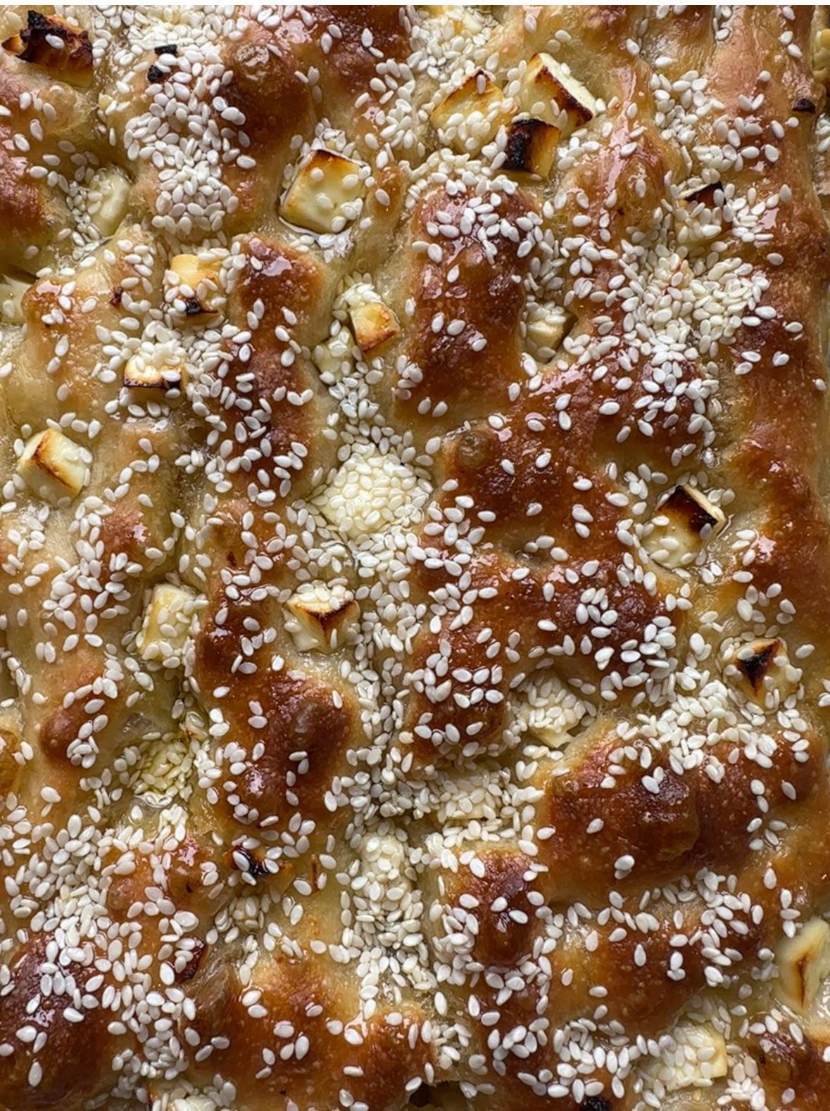 Feta Saganaki Focaccia (Feta, Sesame seeds and honey) delivered by post 